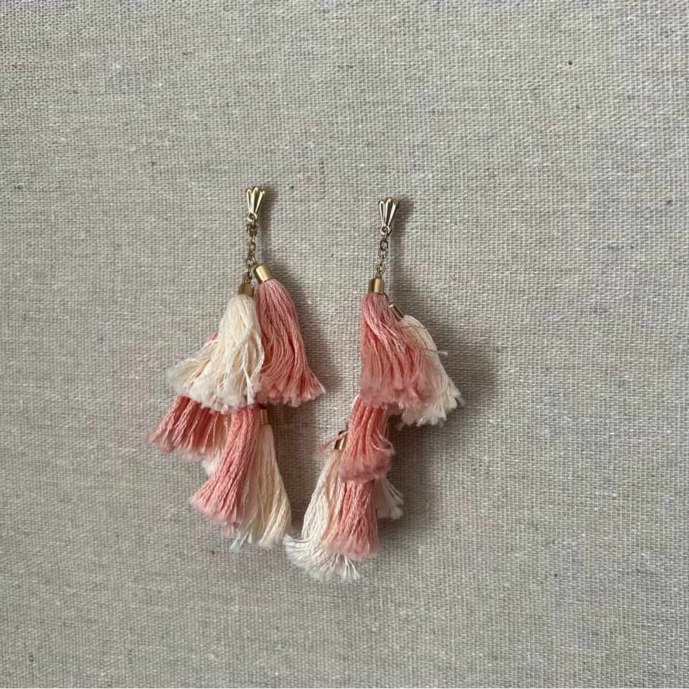 Pink & White Tassel Earrings